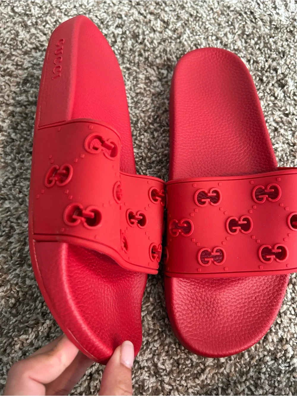 Gucci red rubber slides